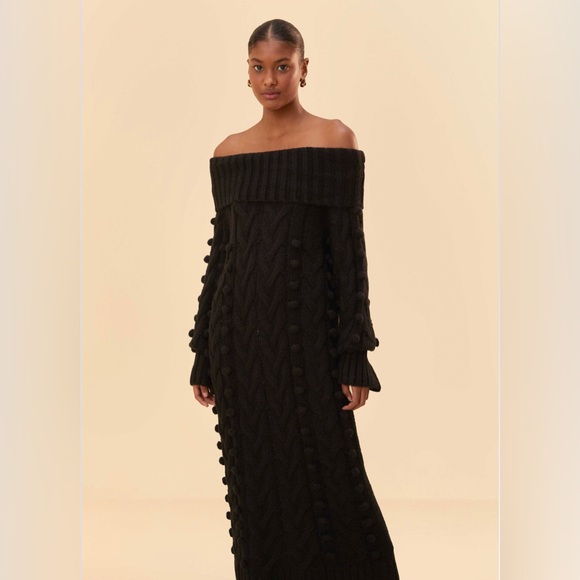 Farm Rio Black Braided Midi Sweater Dress - Picture 2 of 9